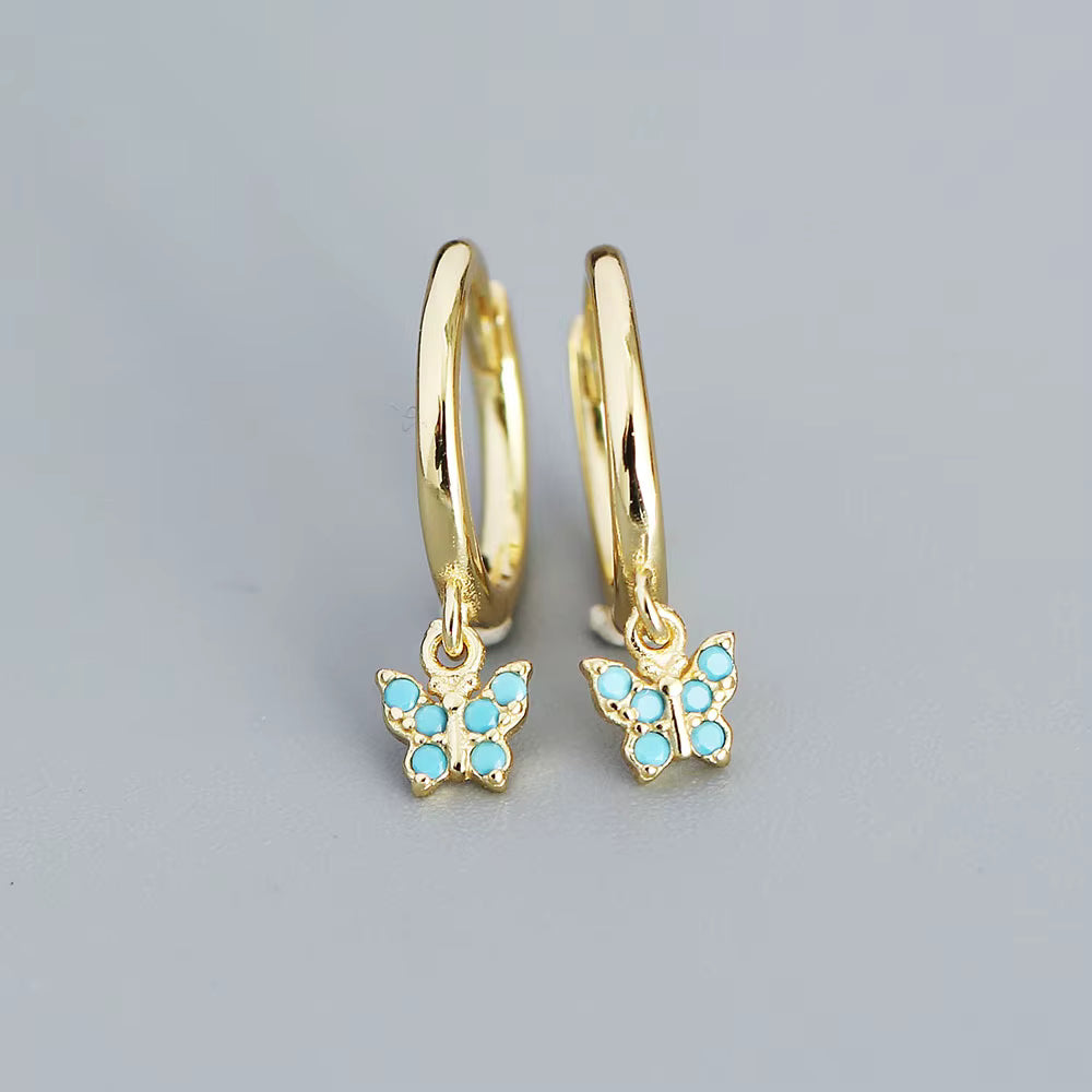 Arracadas con Mini Mariposa Colgante Turquesa
