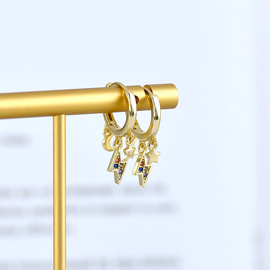 Arracadas con Colgante de Rayo en Circonias de Colores