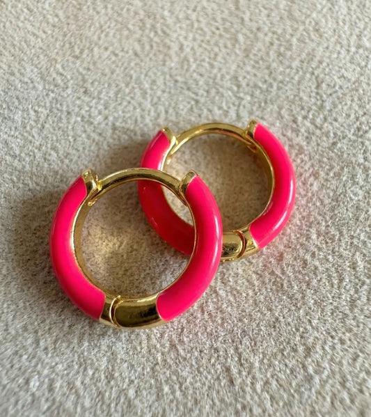 Mini Mini Arracadas Esmaltadas Rosa Neon
