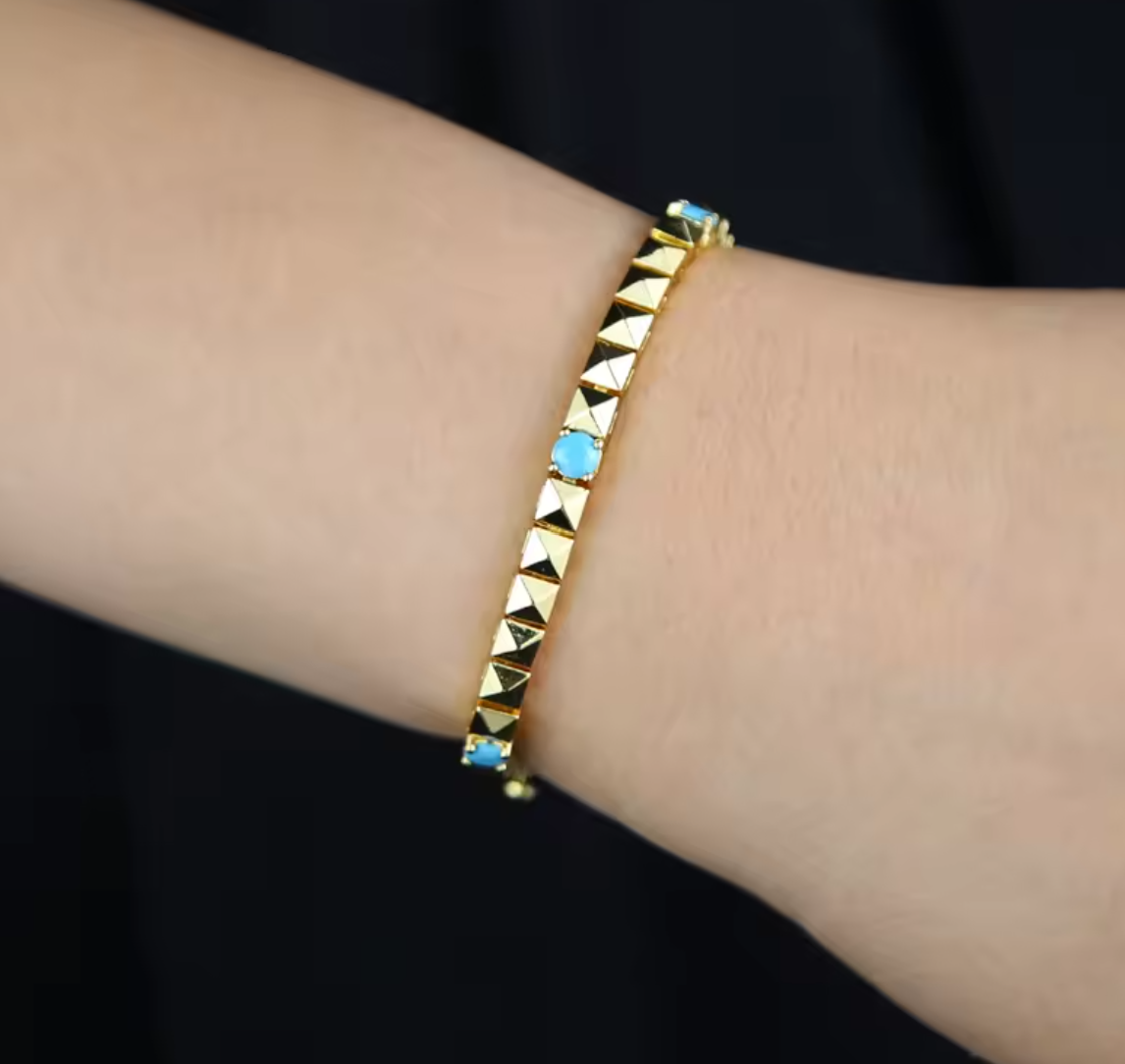 Pulsera Tennis Cuadrada con Turquesa
