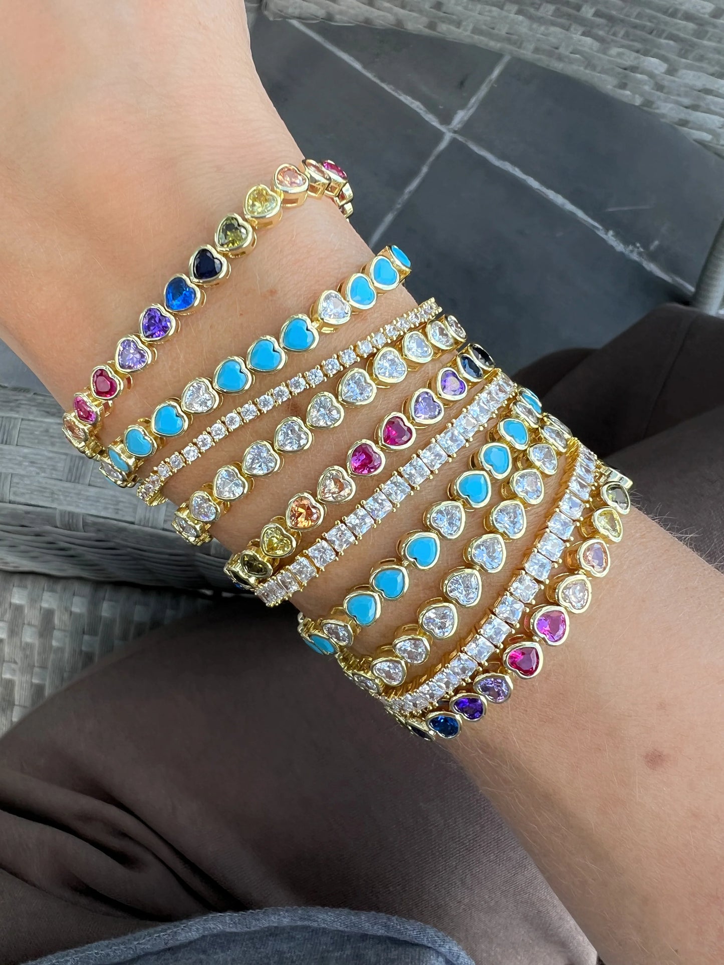 Pulsera Tennis de Corazones Rainbow