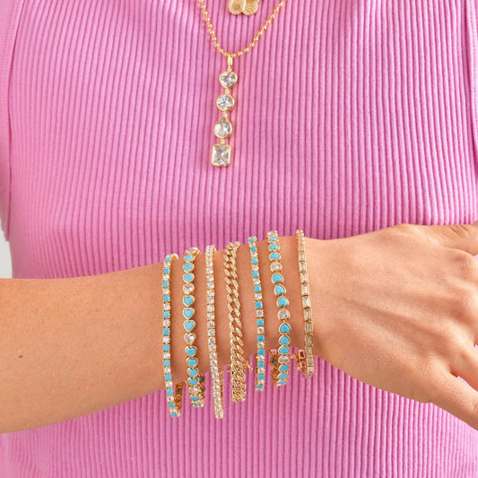 Pulsera Tennis de Corazones Turquesa