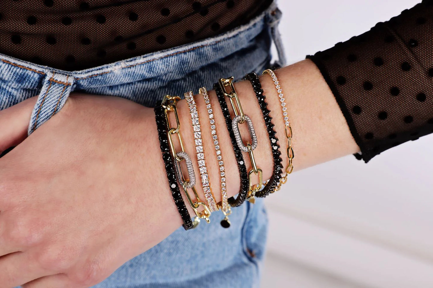 Pulsera Paperclip con Eslabones y Circonias