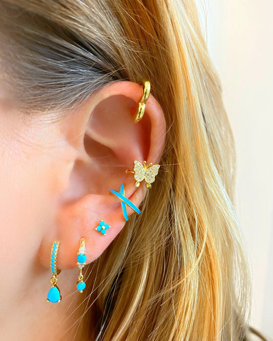 Stud de Mini Flores con Piedras Turquesa