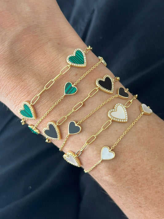 Pulsera Paper-Clip de Corazones con Zirconias