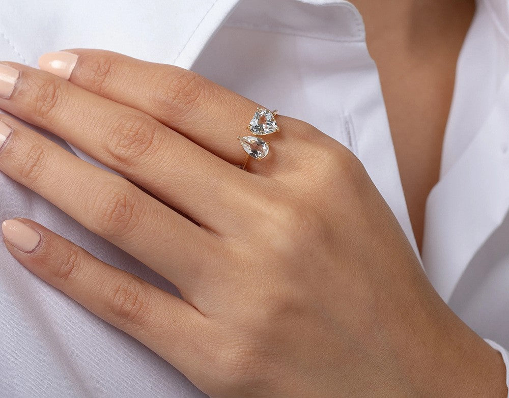 Anillo Abierto  Gota y Corazon