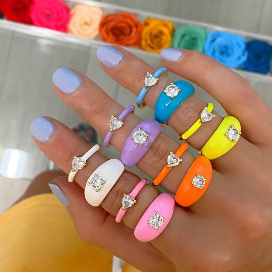 Anillo Ancho Ajustable Esmaltado Lila