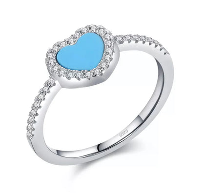 Anillo Corazon con Piedra Tuquesa y Circonias