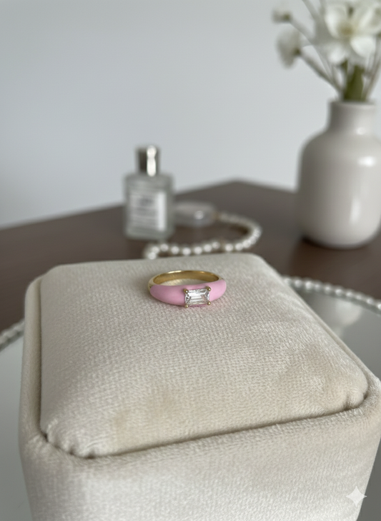 Anillo Delgado Ajustable Esmaltado Rosa