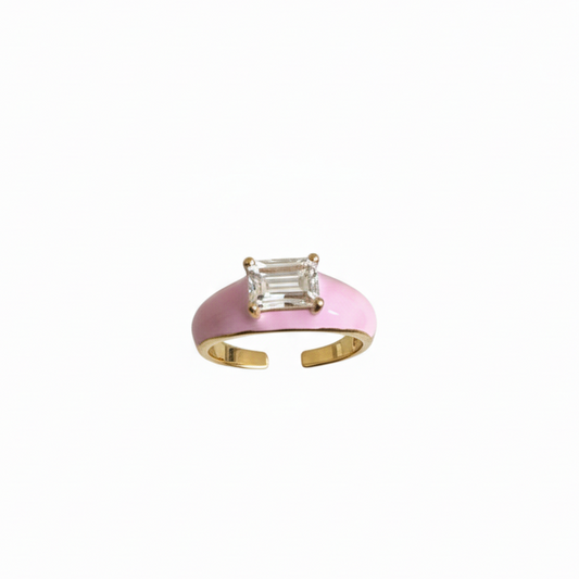 Anillo Delgado Ajustable Esmaltado Rosa