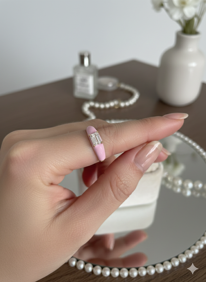 Anillo Delgado Ajustable Esmaltado Rosa