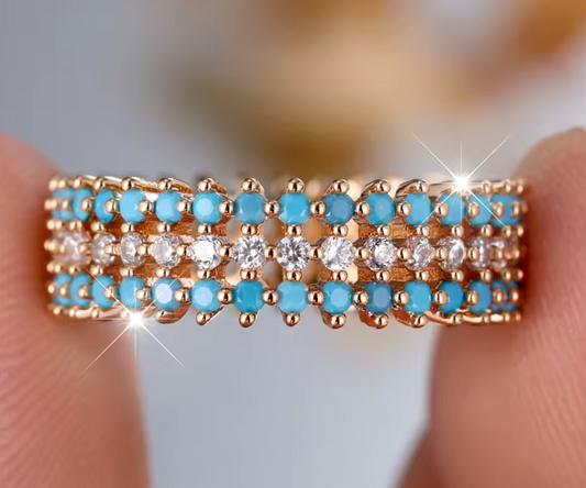 Anillo Piedras Tuquesas y Blancas