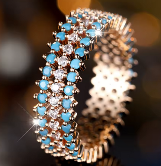 Anillo Piedras Tuquesas y Blancas