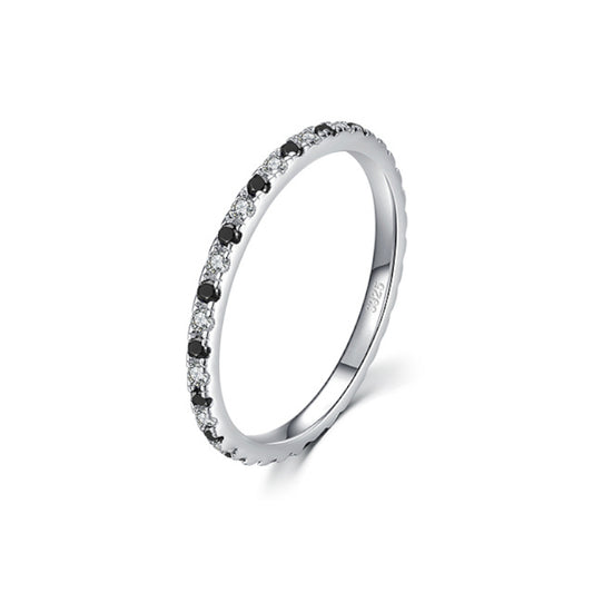 Anillo Delgado Negro con Plateado