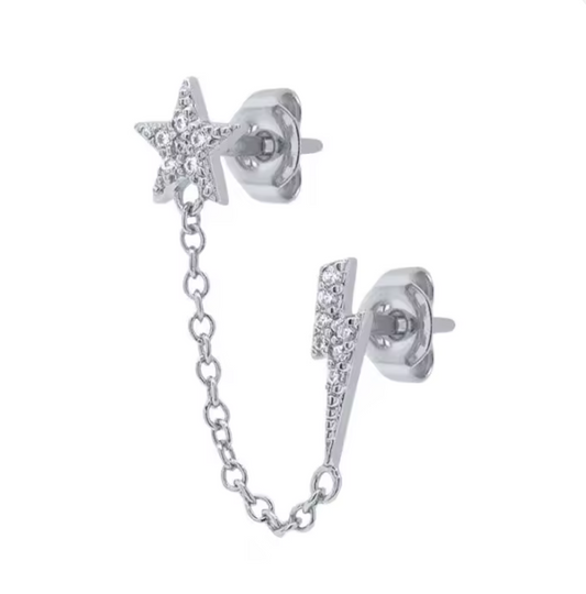 Arete Doble con Estrella y Rayo en Circonias