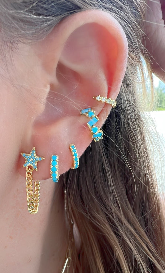 Aretes con Cadena Cubana de Estrella Turquesa