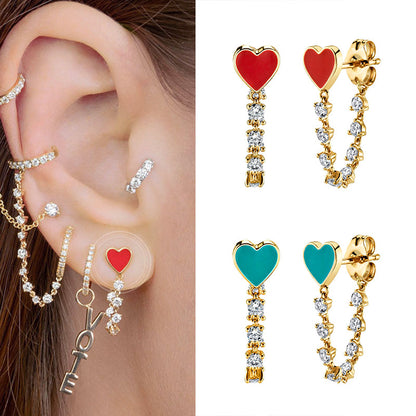 Aretes Corazon con Cadena de Brillantes