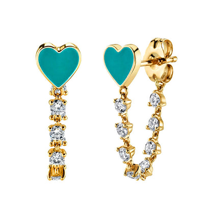 Aretes Corazon con Cadena de Brillantes