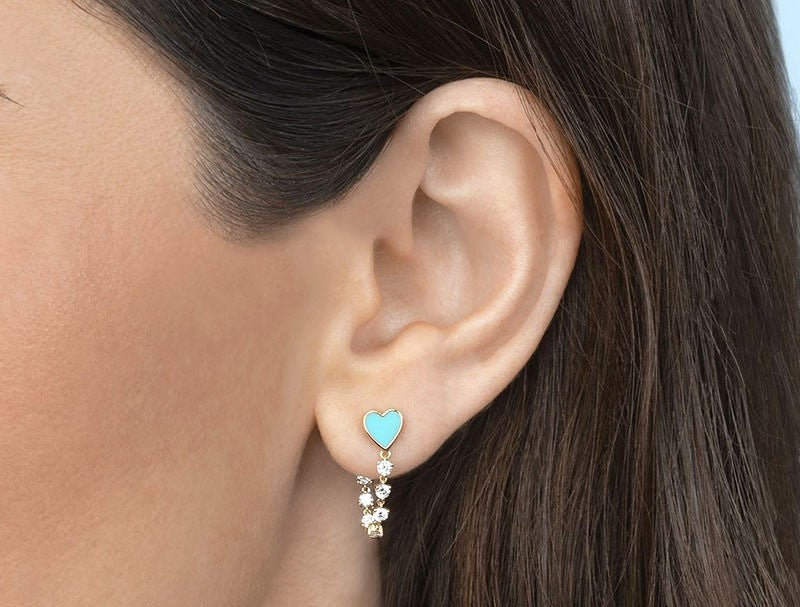 Aretes Corazon con Cadena de Brillantes