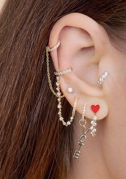 Aretes Corazon con Cadena de Brillantes