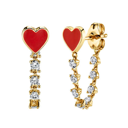 Aretes Corazon con Cadena de Brillantes