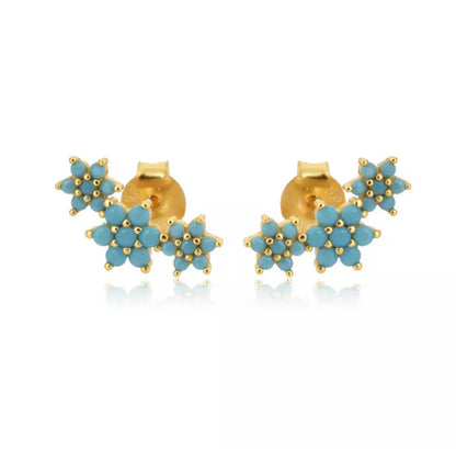 Aretes Tres Flores Turquesa