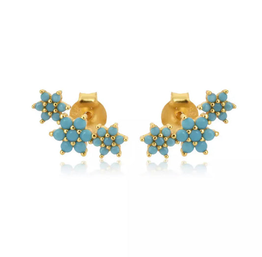 Aretes Tres Flores Turquesa