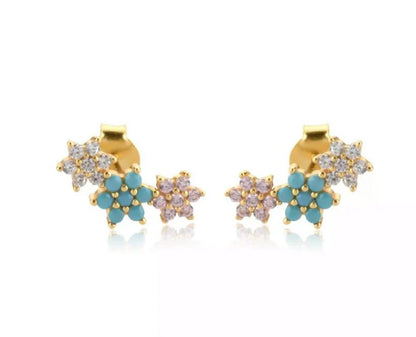 Aretes Tres Flores Turquesa