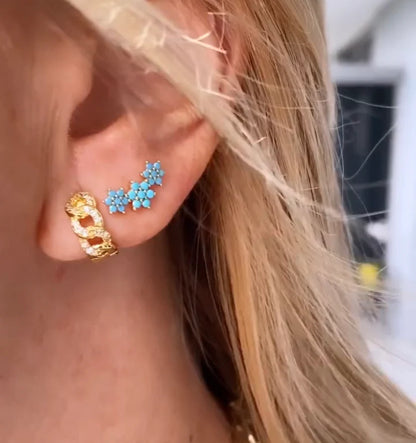 Aretes Tres Flores Turquesa