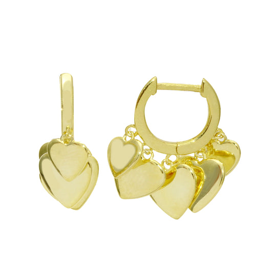 Aretes Huggies colgantes con corazones solidos