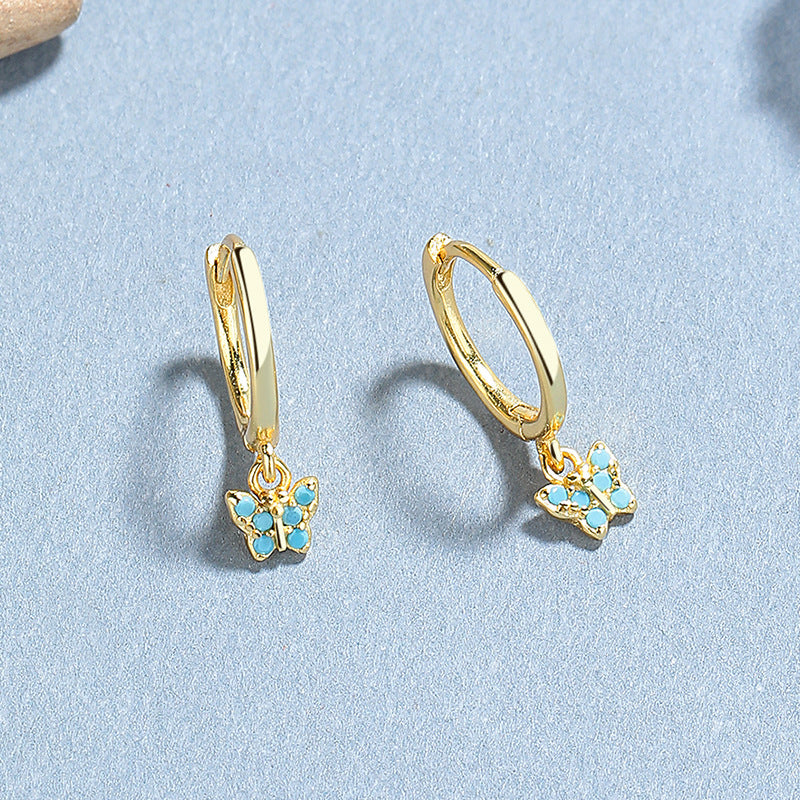 Arracadas con Mini Mariposa Colgante Turquesa