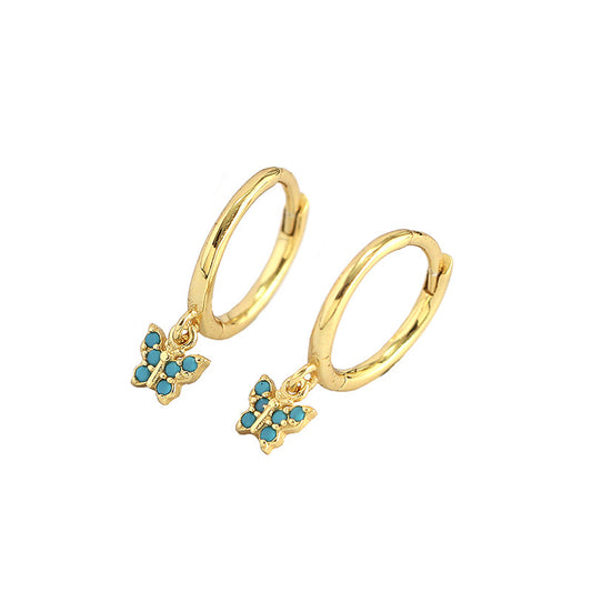 Arracadas con Mini Mariposa Colgante Turquesa