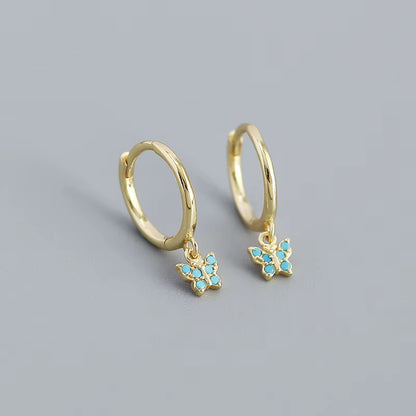 Arracadas con Mini Mariposa Colgante Turquesa
