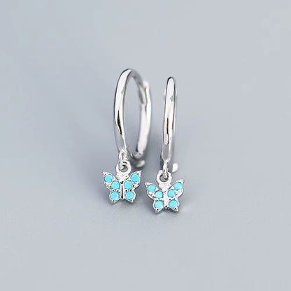 Arracadas con Mini Mariposa Colgante Turquesa