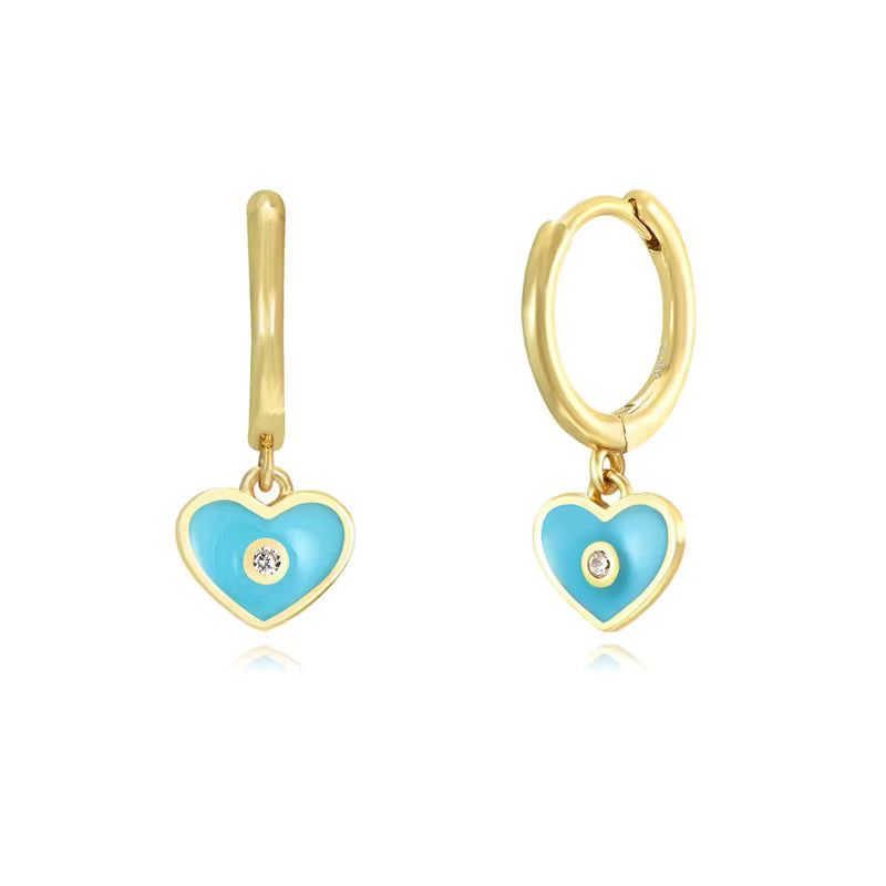 Arracadas con Corazon Turquesa Colgante