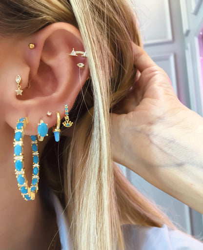 Arracadas Grandes con Piedras Turquesa y Circonias