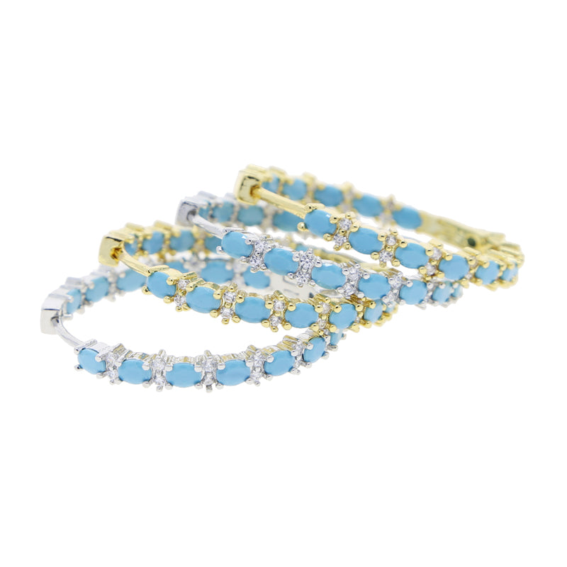 Arracadas Grandes con Piedras Turquesa y Circonias