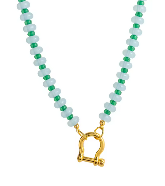 Collar PaperClip Con Piedra color Esmeralda