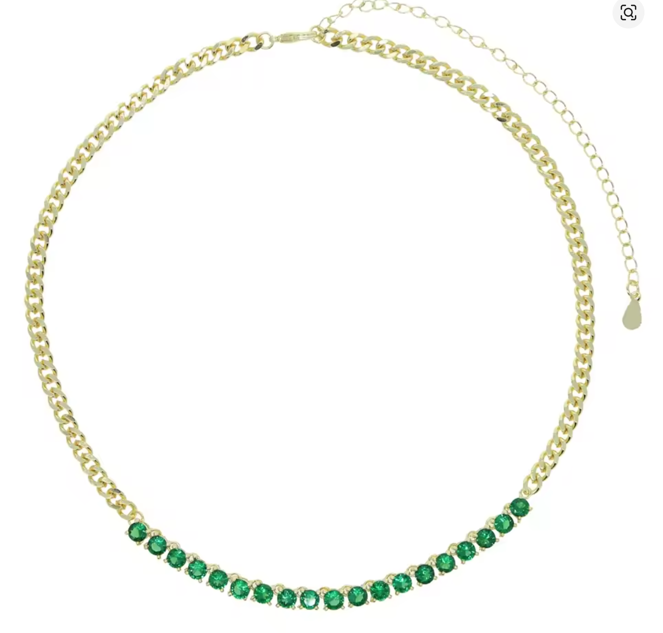 Collar Cadena Cubana con Piedras Verdes