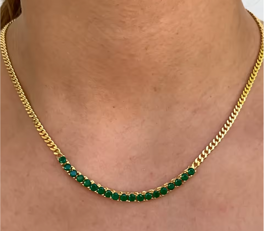 Collar Cadena Cubana con Piedras Verdes