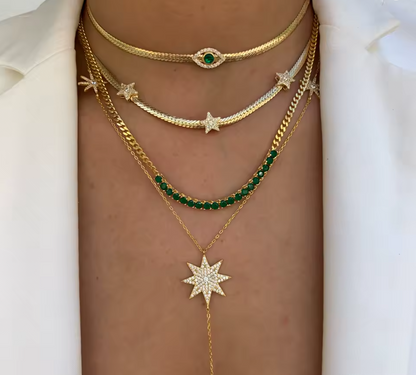 Collar Cadena Cubana con Piedras Verdes