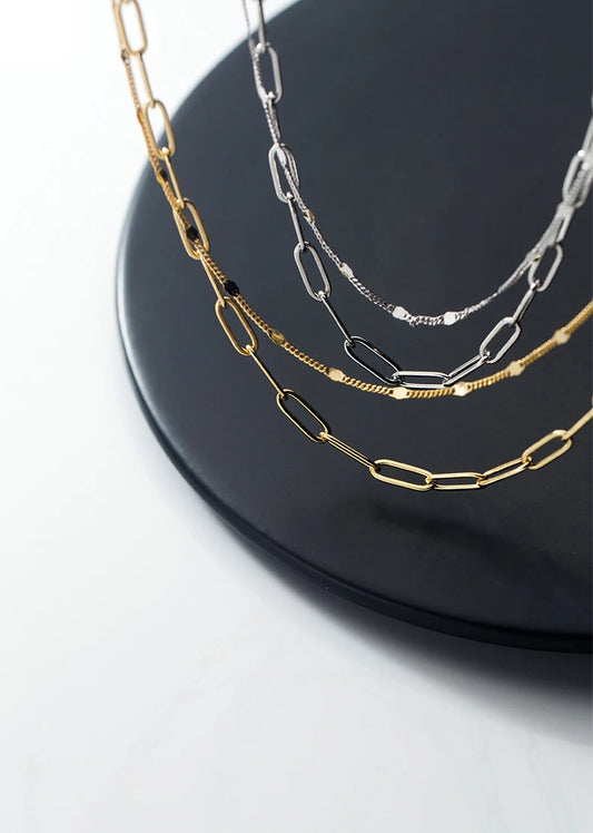 Collar Cadena Doble PaperClip y Delgada