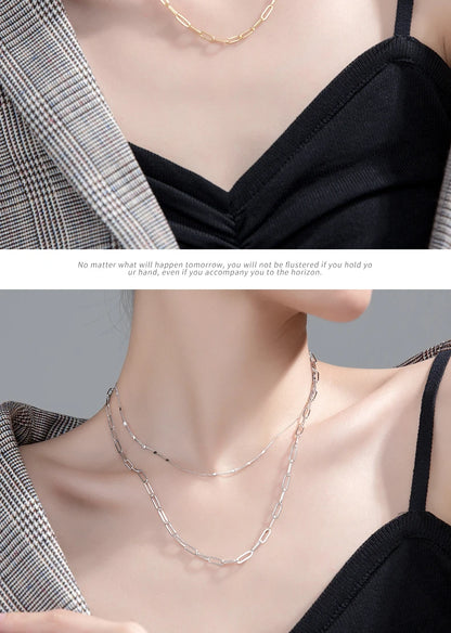 Collar Cadena Doble PaperClip y Delgada