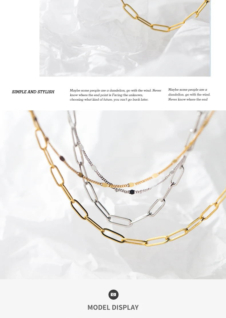 Collar Cadena Doble PaperClip y Delgada