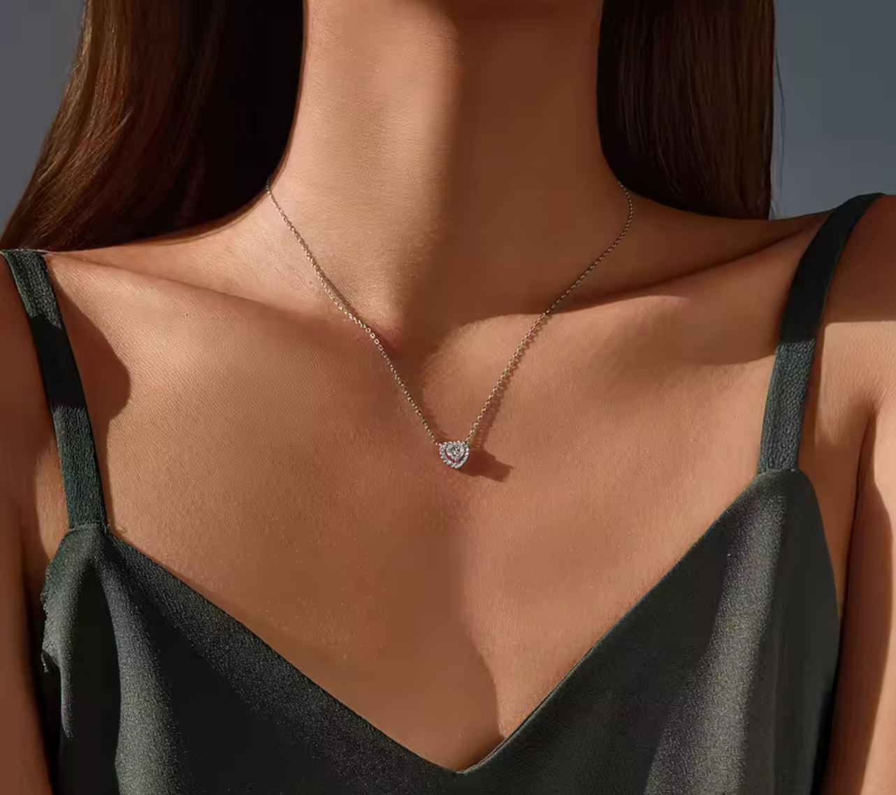 Collar Corazon con Diamante y Circonias