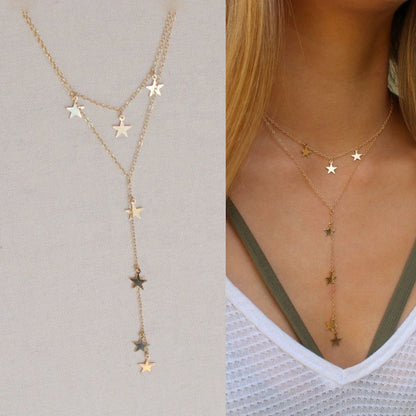 Collar Doble Largo con Estrellas Coplgantes