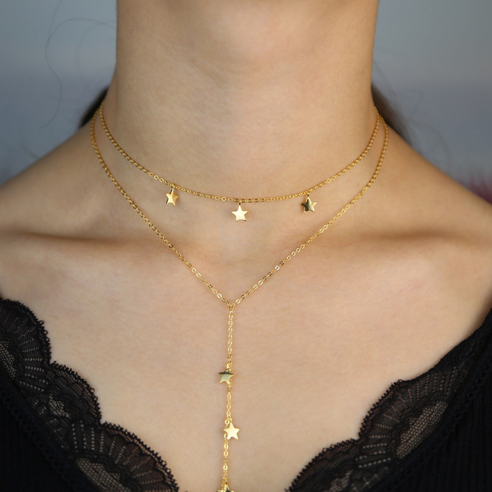 Collar Doble Largo con Estrellas Coplgantes
