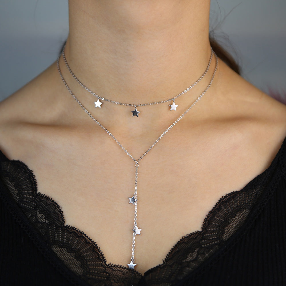 Collar Doble Largo con Estrellas Coplgantes