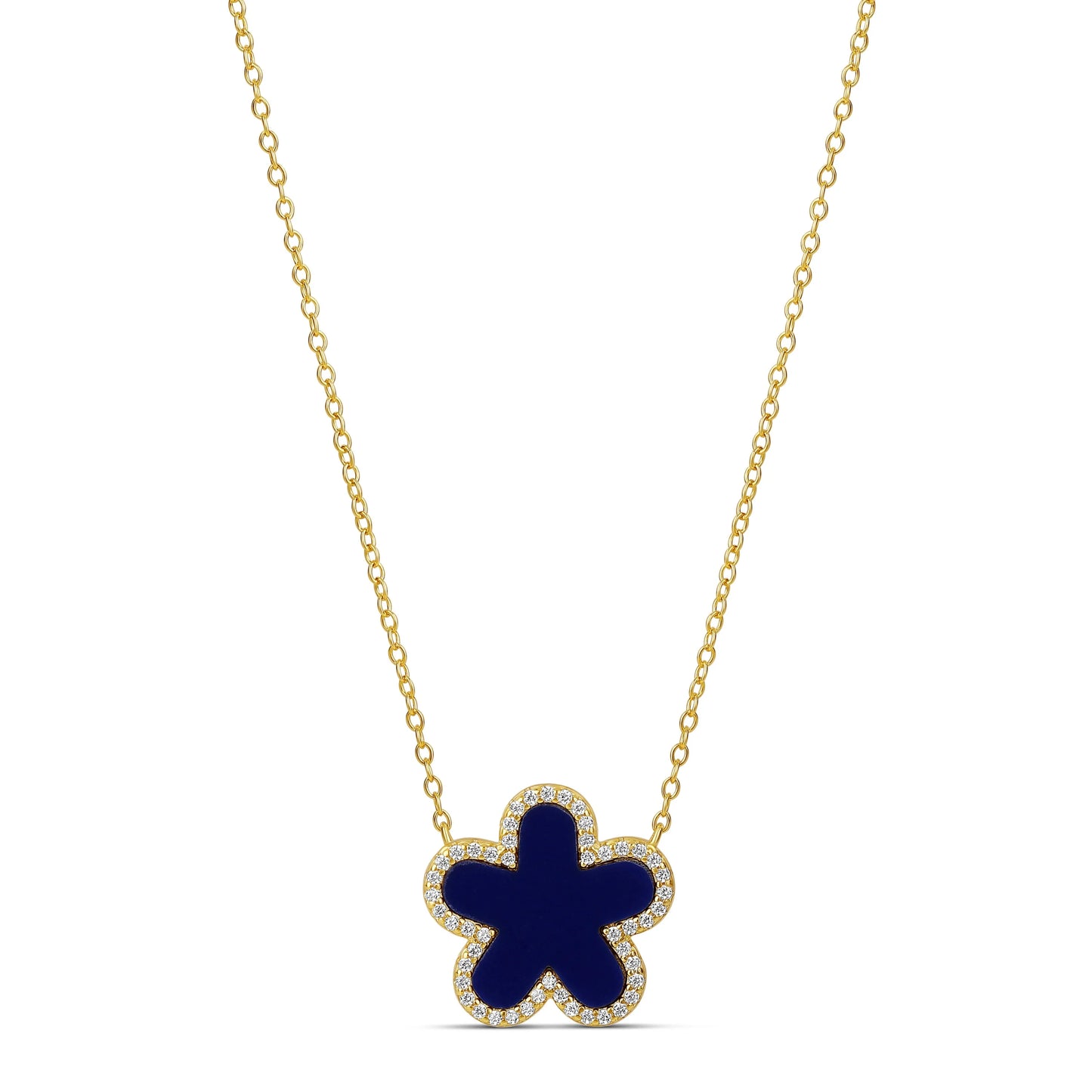 Collar Flor Grande Piedra Azul