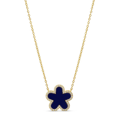 Collar Flor Grande Piedra Azul